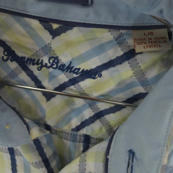Tommy Bahama Shirt Mens L Blue Yellow Plaid Pinehurst Putter Boy Cuff Button Up - Picture 11 of 11